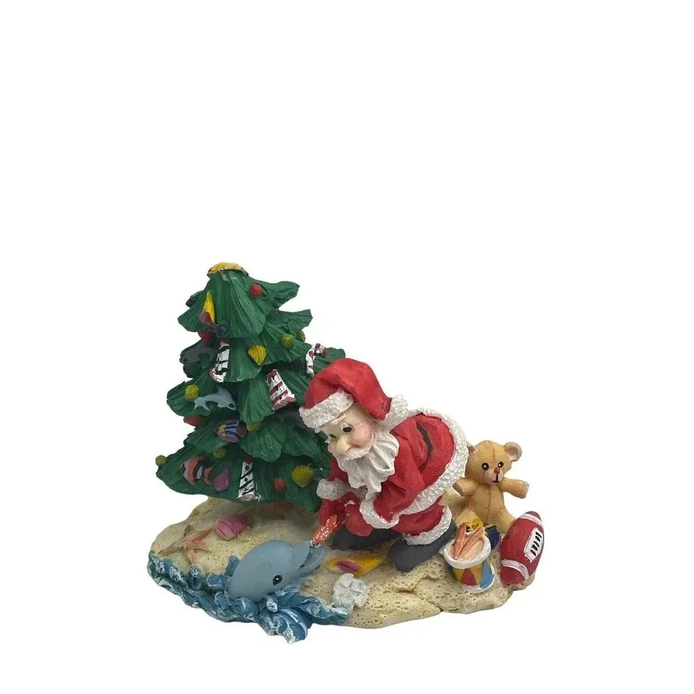 SEASIDE SANTA Claus Feeding a Dolphin Christmas ornament RARE